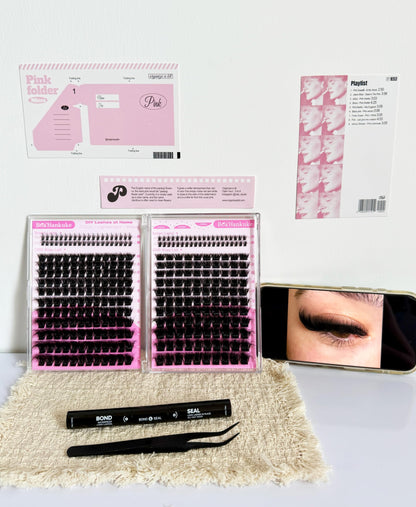 Fluffy Lash Clusters Kit with Bottom Lashes Volume Eyelash Extension Kit 150D+200D Thick Eyelash Clusters Kit 8-18MM Wispy Individual Lashes with Waterproof Lash Bond&Seal D Curl Lash Extension kit Boahankuke