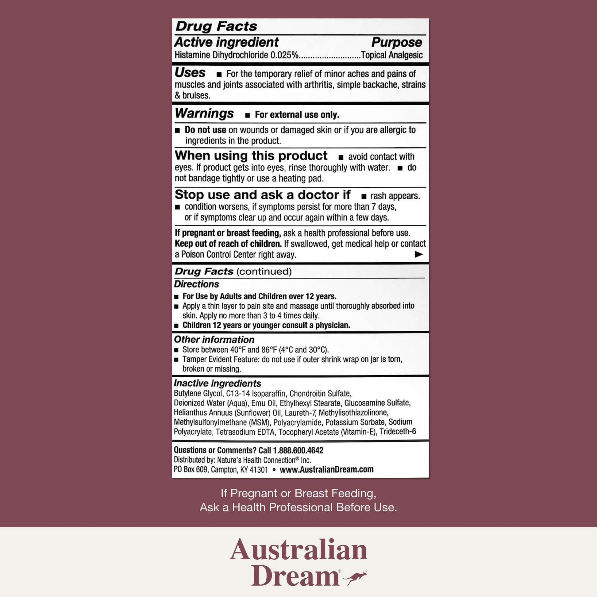 Australian Dream Arthritis Pain Relief Cream - Soothing & Non-Greasy - Powerful Topical Arthritis Pain Relief - Good for Muscle Aches or Joints - 2 oz Jar Australian Dream buy australia supplements