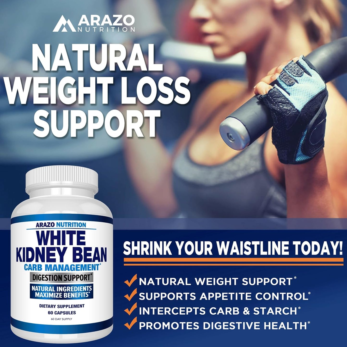 Arazo Nutrition White Kidney Bean Extract - 100% Pure Carb Blocker and Fat Absorber for Weight Support - Intercept Carbs Gsupps Australia
