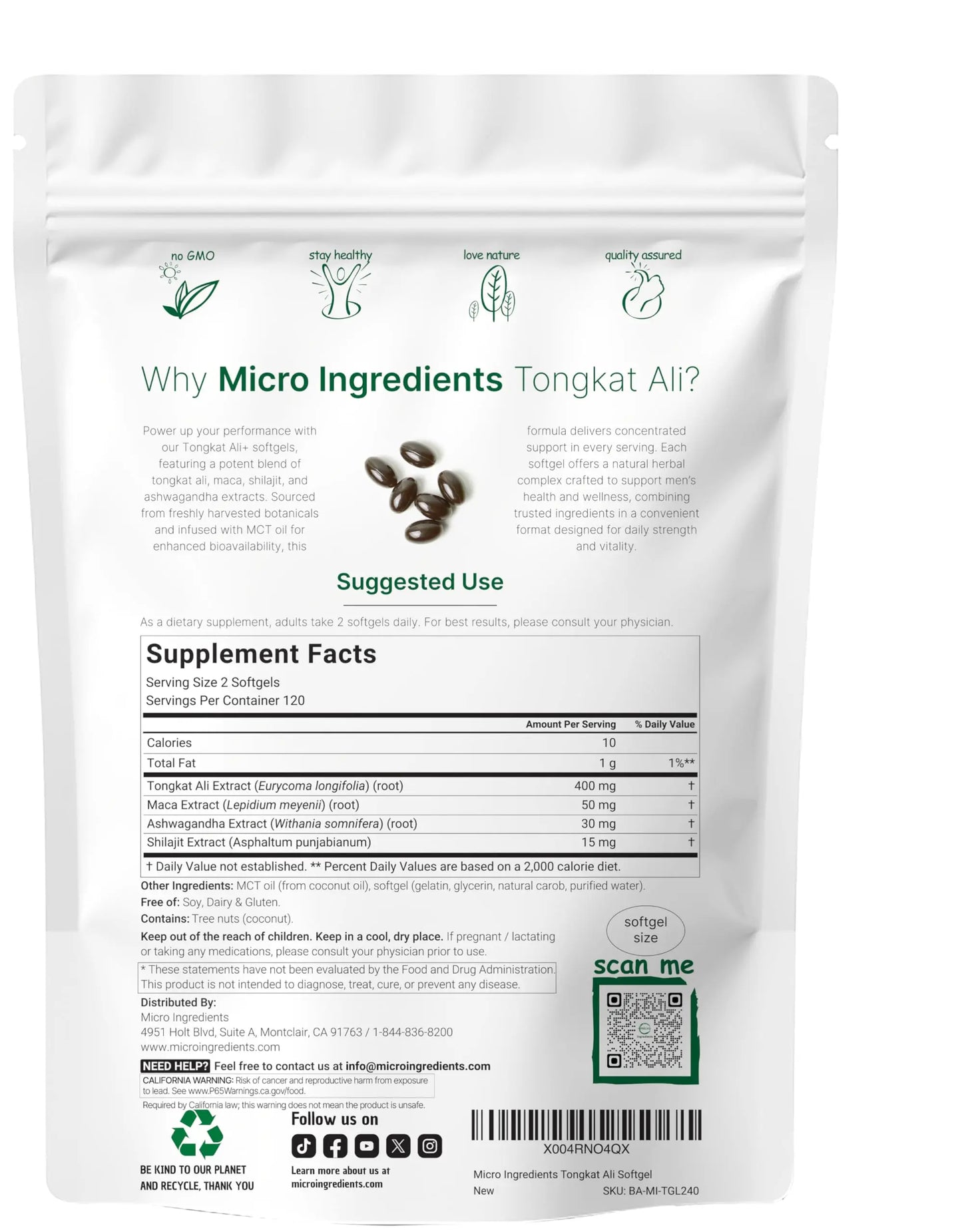 Tongkat Ali+ for Men with Maca, Shilajit, & Ashwagandha | 240 Softgels with MCT Oil for Better Absorption | Max Strength Eurycoma Longifolia Extract (Longjack) | Non-GMO, Gluten Free Micro Ingredients