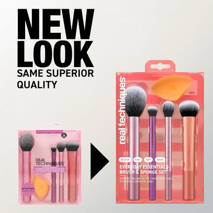 Real Techniques Everyday Essentials 5 Piece Makeup Brush & Face Sponge Set, For Eyeshadow, Foundation, Blush, Bronzer & Contour, Includes Makeup Sponge, Cruelty-Free Gsupps Australia