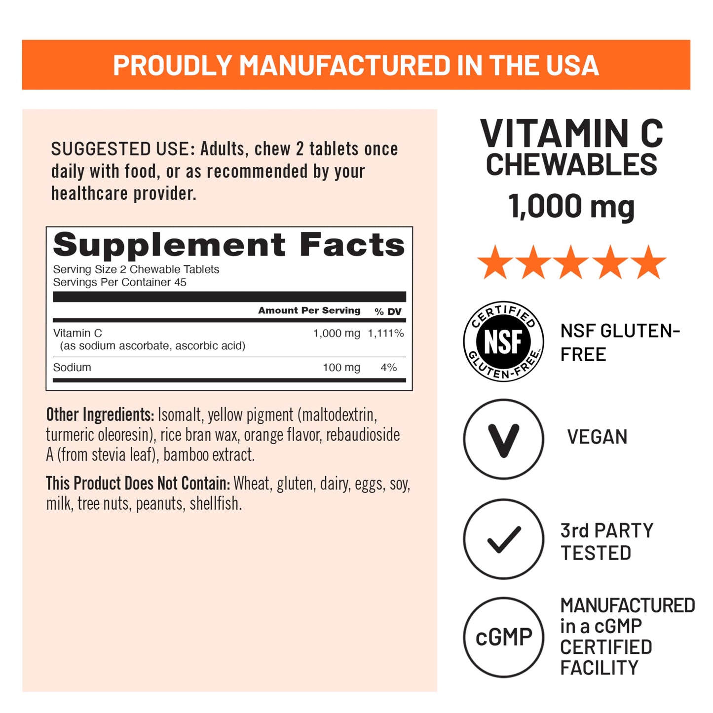 NatureWise Extra Strength Vitamin C Chewable 1000mg for Adults - Natural Orange Flavor - Immune System & Antioxidant Support - Non-GMO NatureWise