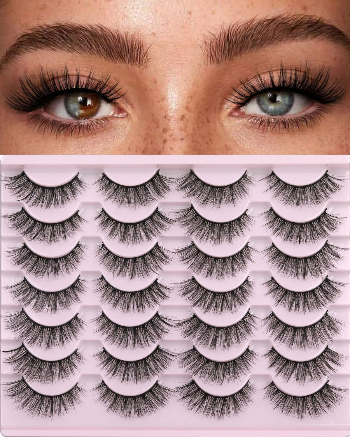 False Eyelashes 14mm Faux 3D Mink Lashes Natural Look Cat Eye Wispy Lashes Pack by Kiromiro, 14 Pairs Kiromiro
