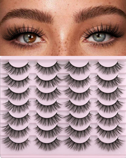 False Eyelashes 14mm Faux 3D Mink Lashes Natural Look Cat Eye Wispy Lashes Pack by Kiromiro, 14 Pairs Kiromiro