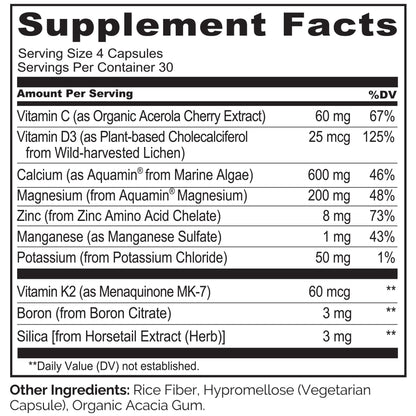 NATURELO Calcium Supplement - with Vitamin C, Vitamin D3, K2, and Calcium Magnesium Zinc for Bone Strength with Calcium 600mg - Plant-Based, 120 Vegetarian Capsules NATURELO
