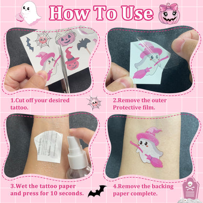 168PCS Pink Halloween Temporary Tattoos for Kids Halloween Party Favors Epuxiael