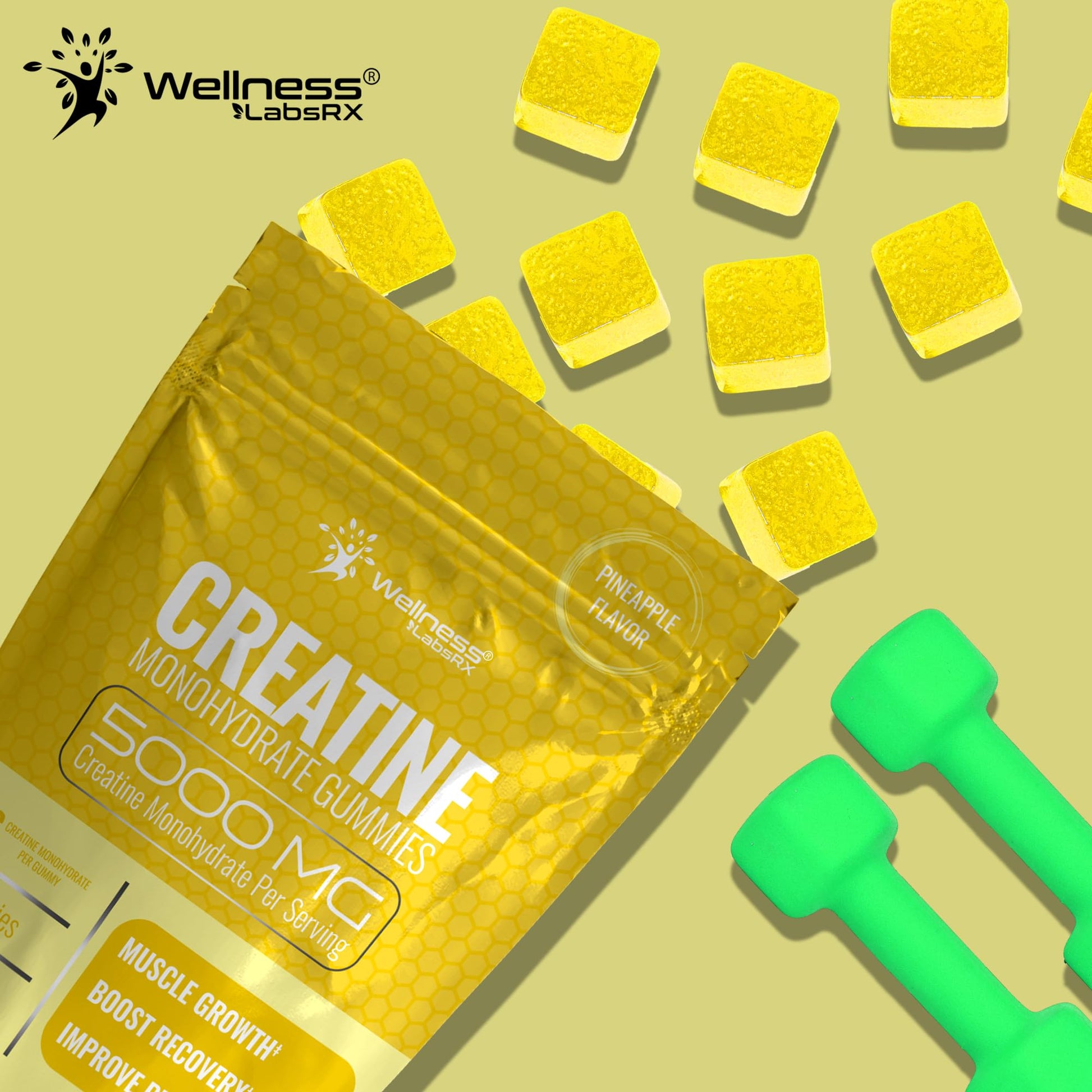 Creatine Gummies 5000mg, 30 Servings Creatine Monohydrate Gummies - Third-Party Tested Creatine for Women, Pineapple Flavor Creatine for Men, Muscle Growth, WELLNESS LABSRX buy australia supplements