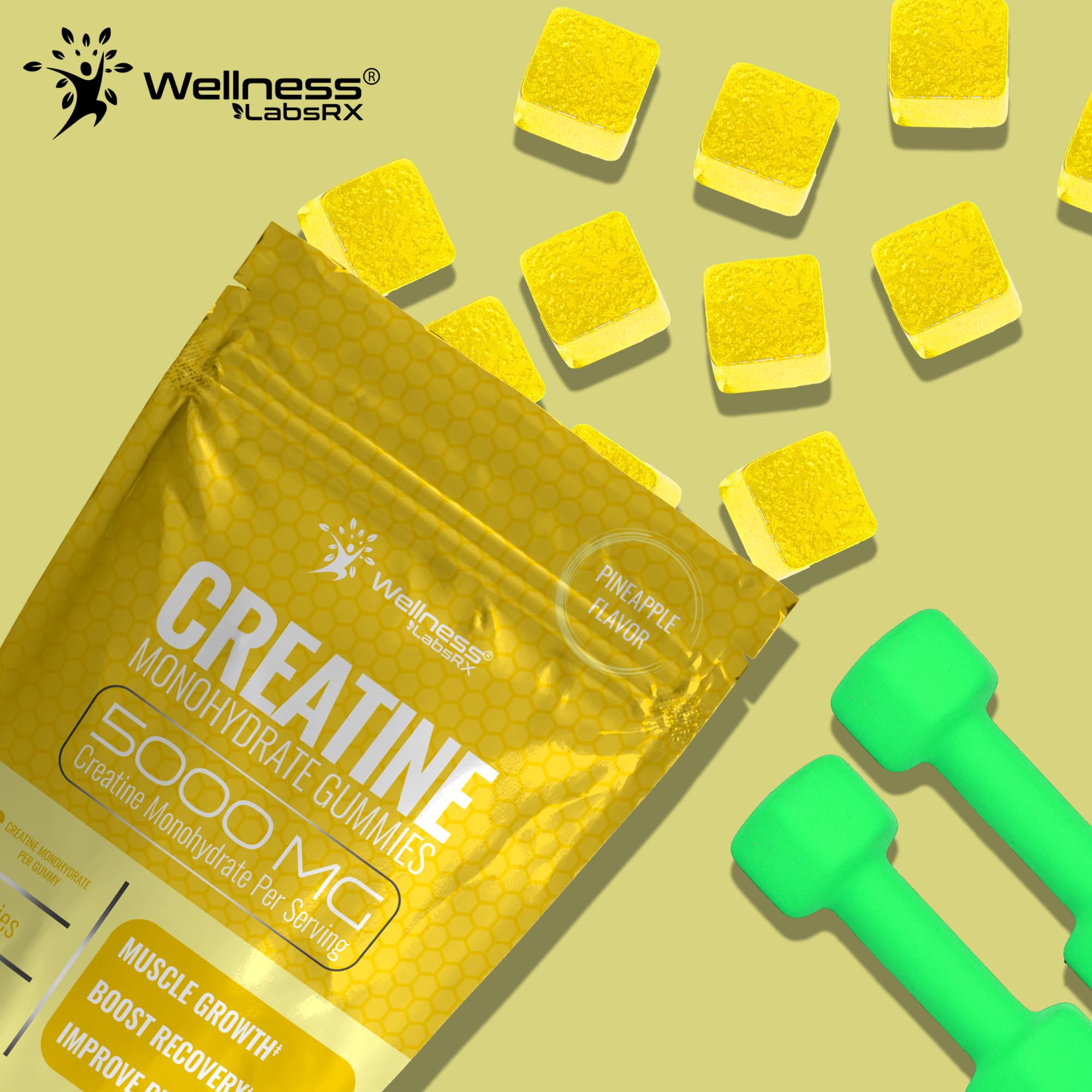 Creatine Gummies 5000mg, 30 Servings Creatine Monohydrate Gummies - Third-Party Tested Creatine for Women, Pineapple Flavor Creatine for Men, Muscle Growth, WELLNESS LABSRX buy australia supplements