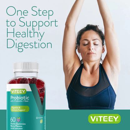 Viteey Probiotic Gummies with Prebiotics – Gut Health Supplements for Digestive Health – 2 Billion CFUs – Vegan, Gluten-Free – 60 Count Viteey