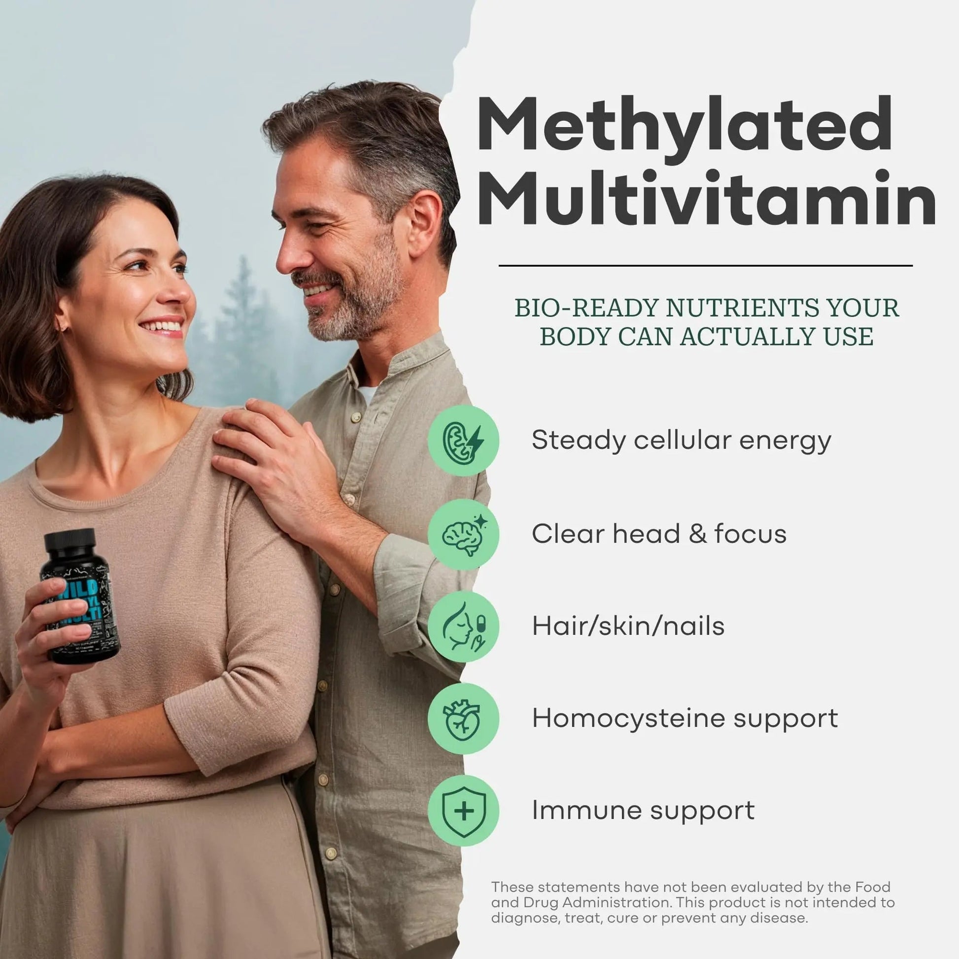 Wild Methylated Multivitamin for Women & Men | Daily Multi Vitamin | MTHFR Supplement Without Iron | Methylated B12, Folate, Vitamin C, A, K2, D, E Wild Foods buy australia supplements