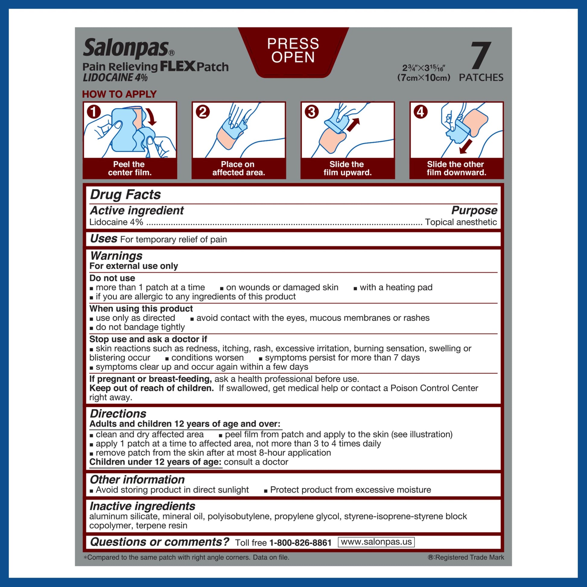 Salonpas Maximum OTC Strength Lidocaine 4% Pain Relieving Flex Patch, Apply for Up to 8 Hours, Unscented, Thin, Flexible, Lightweight, Patch Stays in Place, 7 Patches Salonpas buy australia supplements