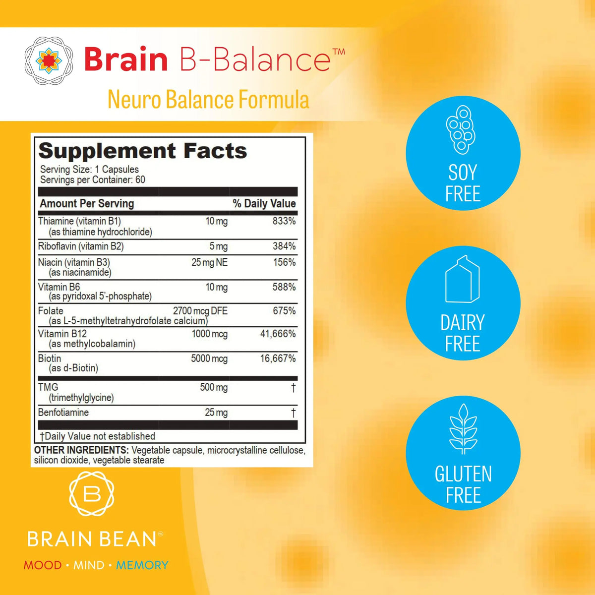 Brain B Balance: Methylated Multivitamin - Methylated B Complex Neurobalance Formula - Methylfolate Supports Mood Brain Bean