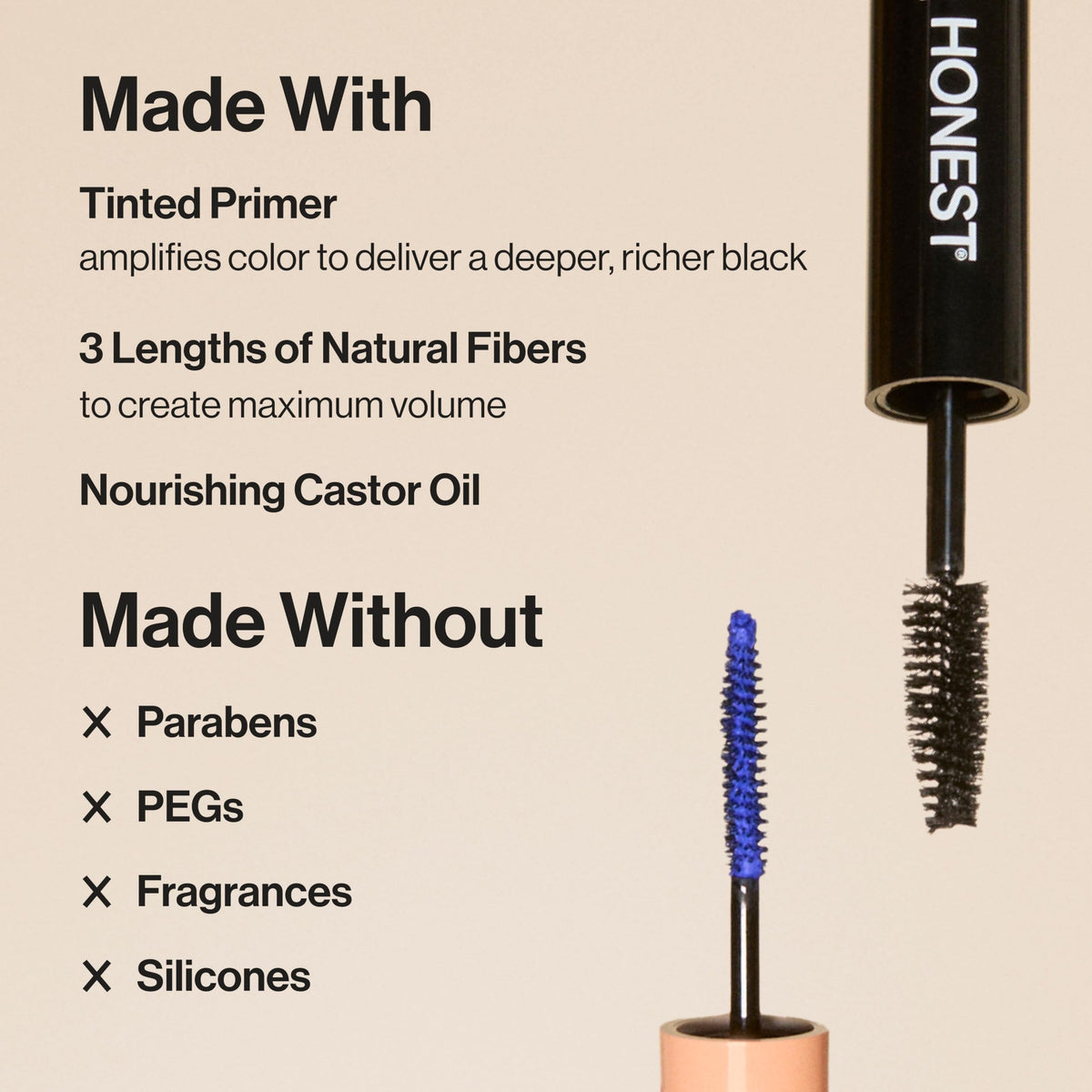 Honest Beauty 2-in-1 Extreme Volume Clean Mascara, Black, 0.27 fl oz Honest Beauty