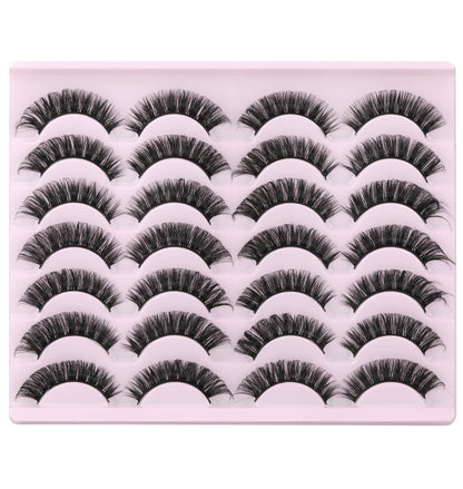 False Eyelashes Russian Strip Lashes Volume Fake Eyelashes Extension D-Curly Wispy Handmade Soft Reusable 14 Pairs Lashes Pack zanlufly
