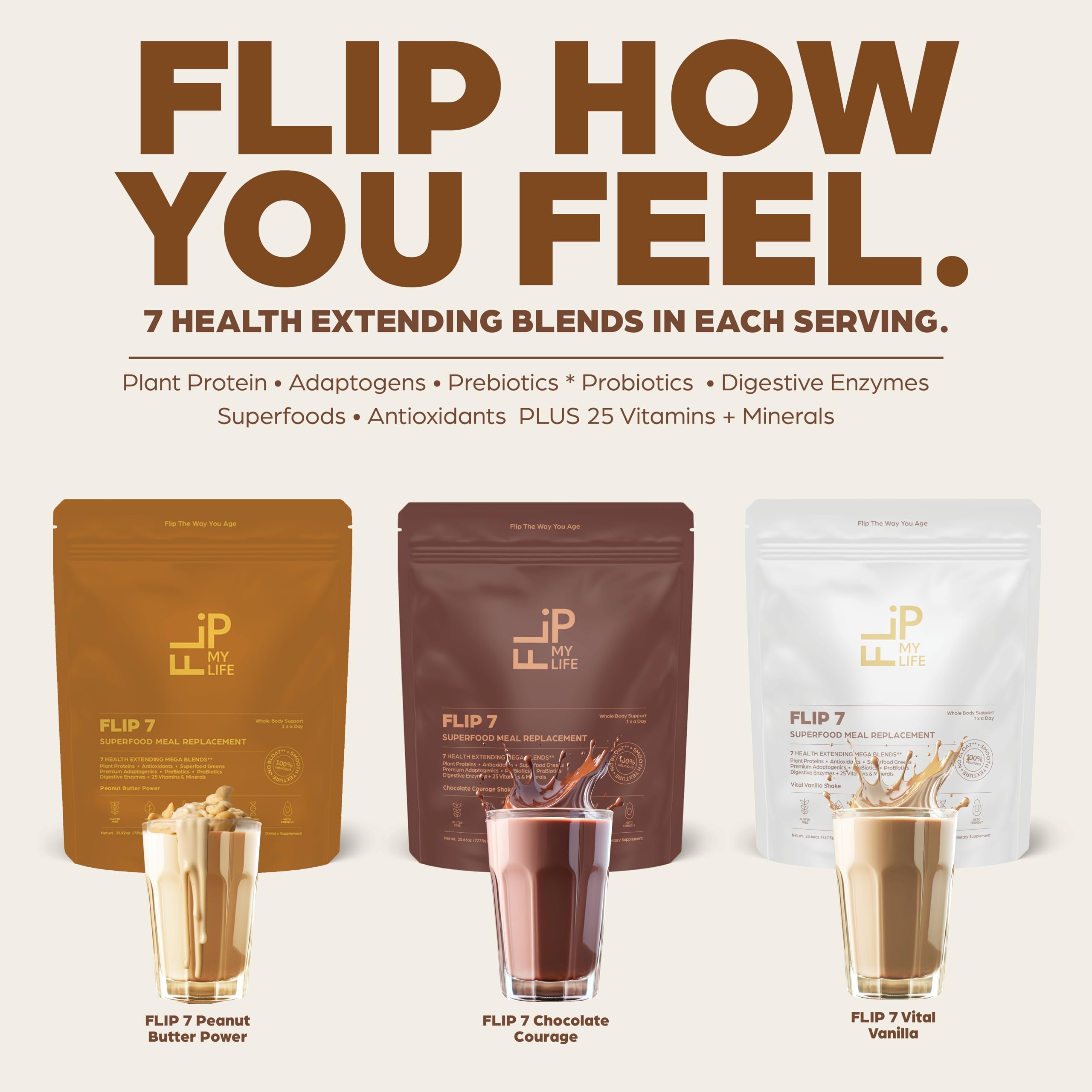 Flip My Life, Flip 7 Natural SuperFood, Plant-Based Protein, Complete Meal Replacement to Support Healthy Gut, 7 Mega Nutrient Rich Blends Flip My Life buy australia supplements