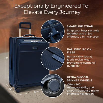 Briggs & Riley Essential 22" Carry On Expandable Spinner - Luggage for Travel, Suitcases with Wheels, Softside Rolling Bag for Men & Women, Self-Repairing Zipper - Baseline Collection, Black Gsupps Australia