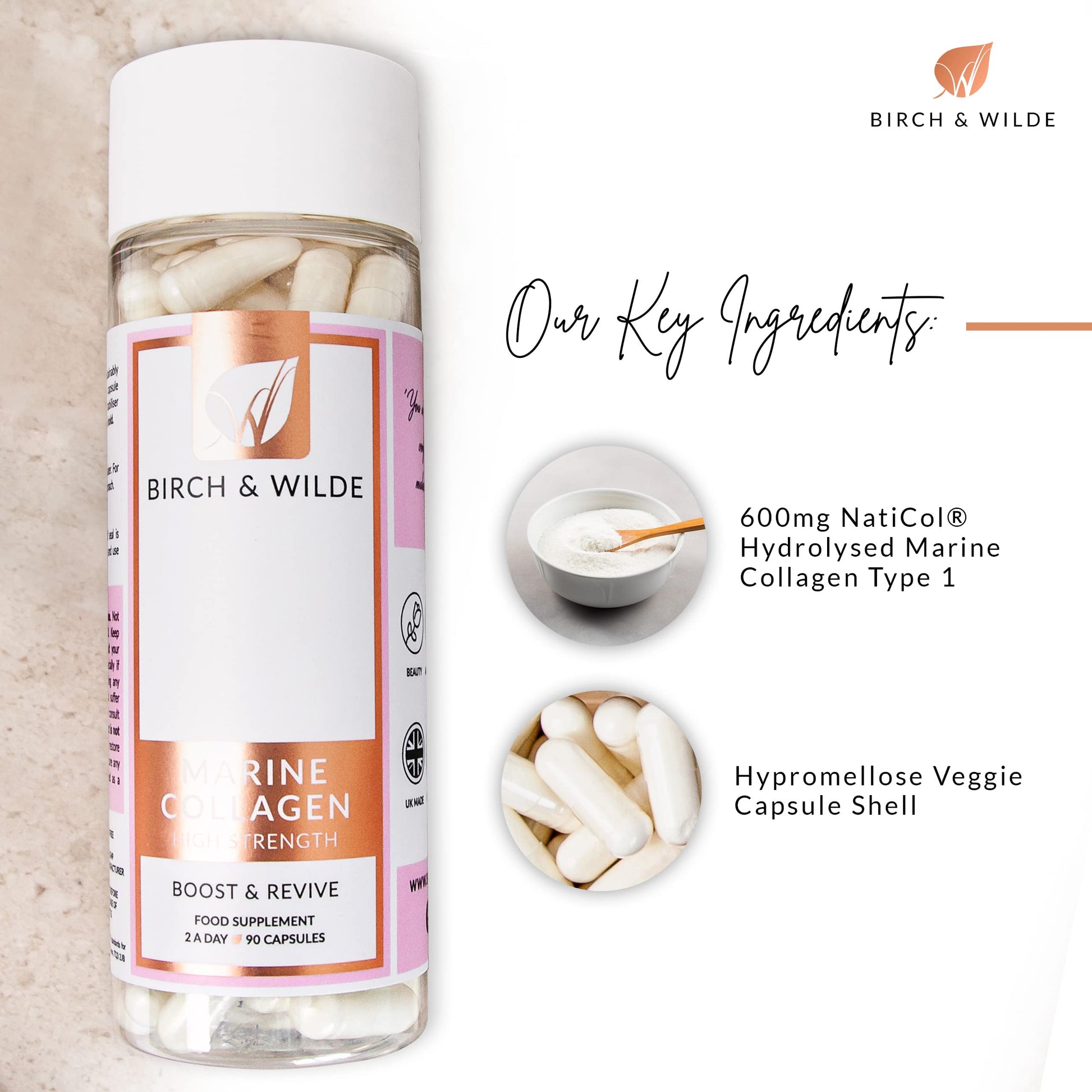 Marine Collagen Peptides Capsules - Hydrolyzed Collagen Supplements for Women & Men BIRCH & WILDE buy australia supplements