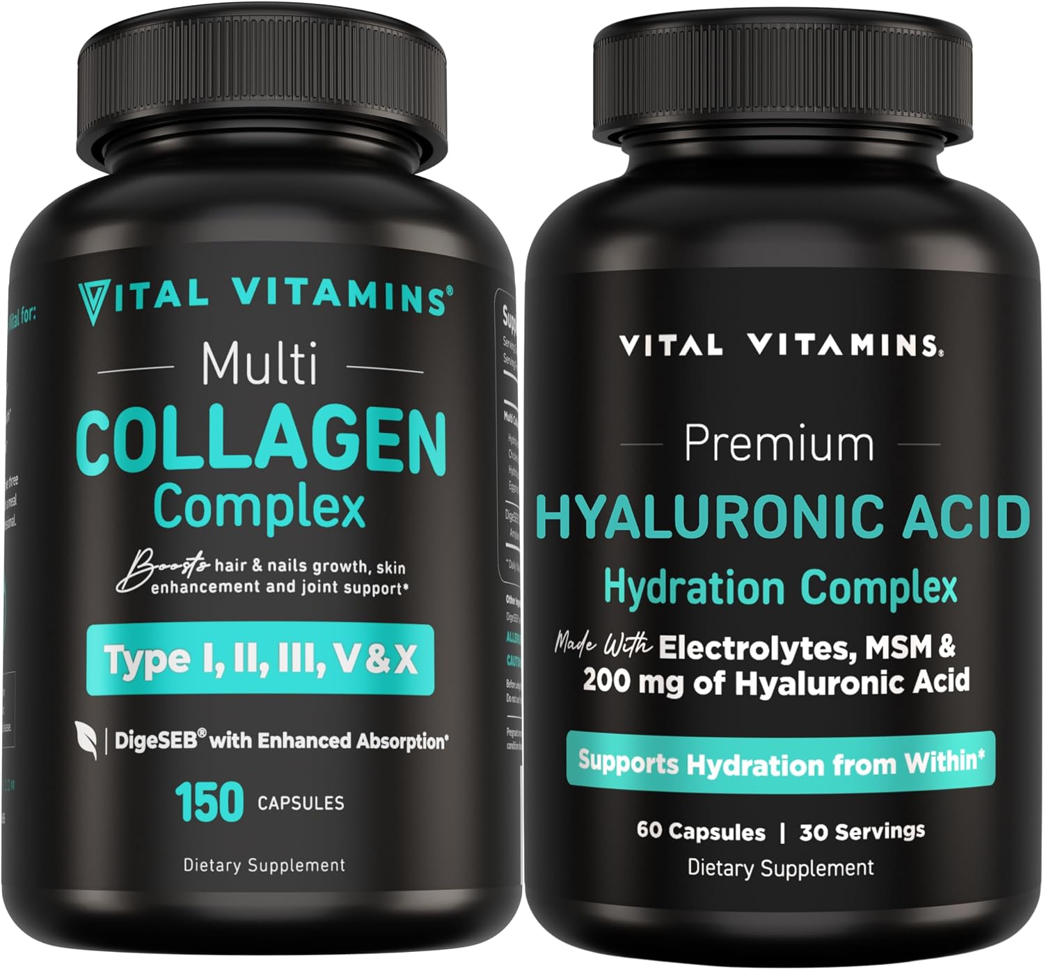Vital Vitamins Multi-Collagen 150 ct + Hyaluronic Acid Hydration Complex 60 ct Gsupps Australia