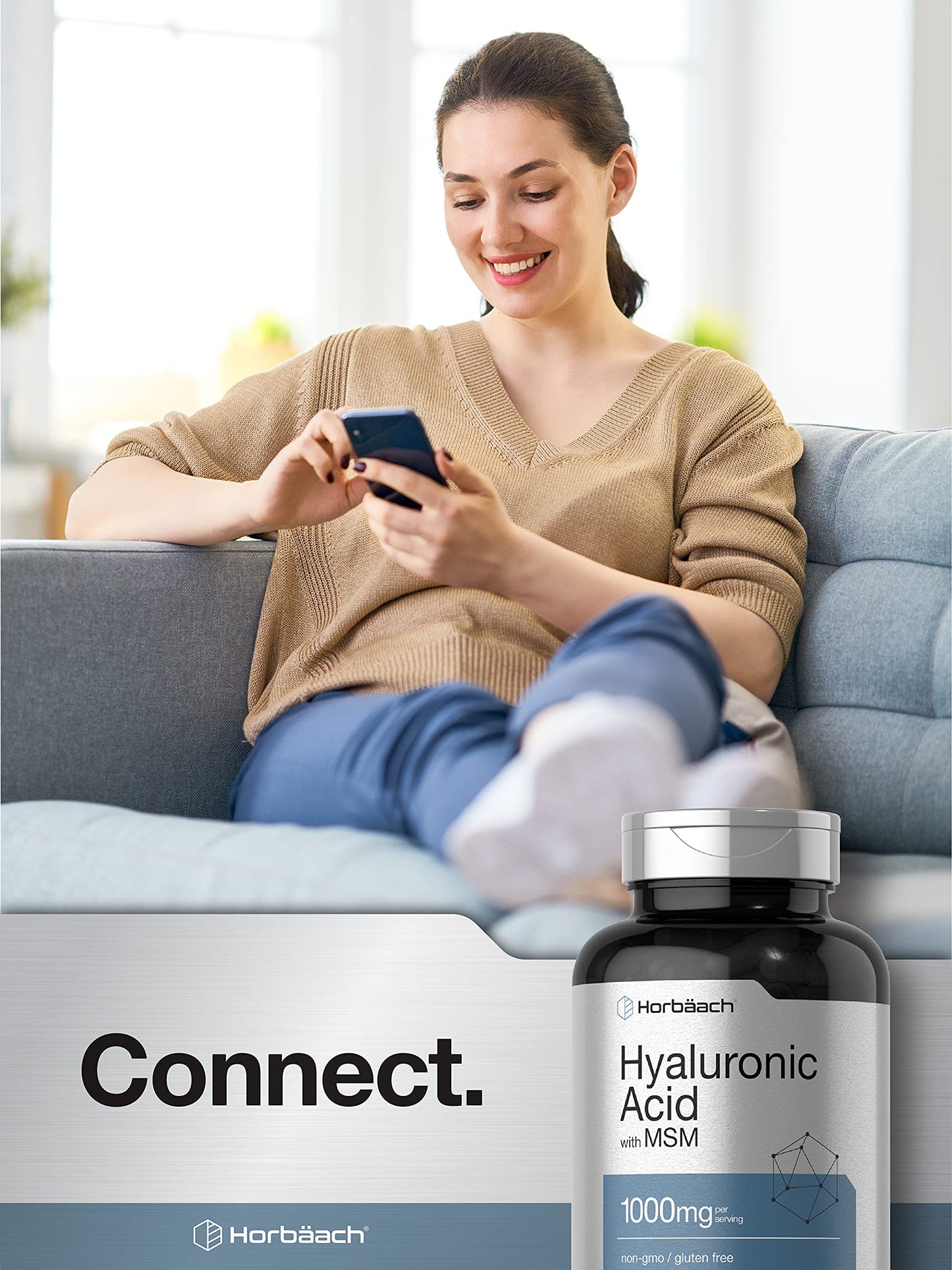 Horbäach Hyaluronic Acid with MSM | 1000 mg | 120 Capsules | Non-GMO and Gluten Free Supplement | Bioavailable Formula Horbäach