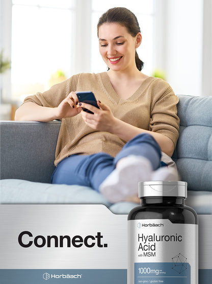Horbäach Hyaluronic Acid with MSM | 1000 mg | 120 Capsules | Non-GMO and Gluten Free Supplement | Bioavailable Formula Horbäach