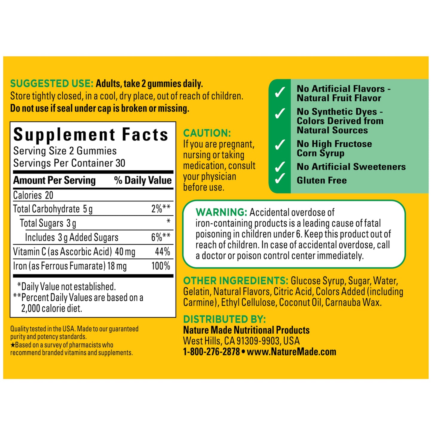 Nature Made Iron 18 mg per serving Gummies with Vitamin C, Iron Supplement for Red Blood Cell Support, 60 Gummies, 30 Day Supply Nature Made