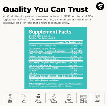 Vital Vitamins Hyaluronic Acid Hydration Complex 60 ct + Biotin Complex 60 ct Gsupps Australia