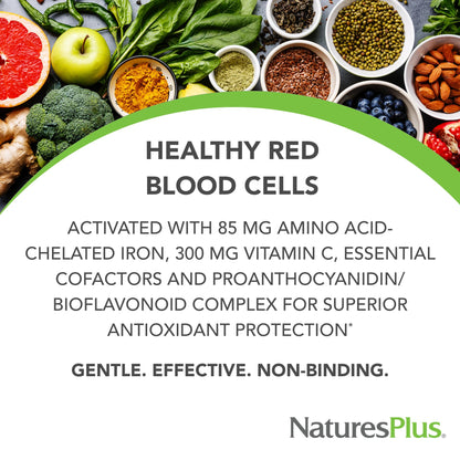NaturesPlus Hema-Plex Iron - 60 Fast-Acting Softgels - 85 mg Iron + Vitamin C & Bioflavonoids for Healthy Red Blood Cells NaturesPlus