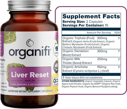 Organifi - Liver Reset - Liver Detox - Digestive and Immune Support - Promotes Cellular Energy Production, 30 Capsules Gsupps Australia