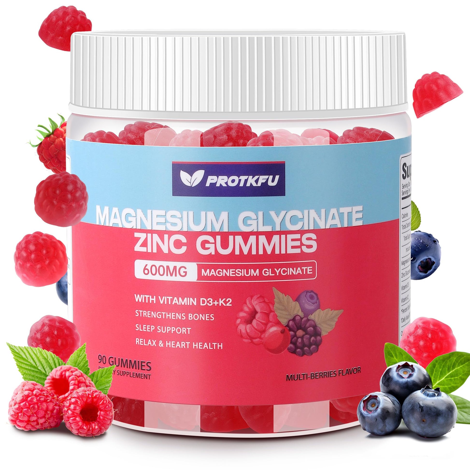 90 CT Magnesium Glycinate Gummies 600mg, Sugar Free Magnesium Gummies w/Zinc & Vitamin D3 & K2 - Magnesium Supplements for Sleep, Supports Bone Health, Nerve & Immune Function ProTKFU buy australia supplements