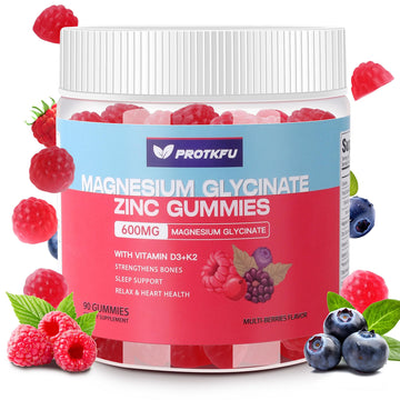 90 CT Magnesium Glycinate Gummies 600mg, Sugar Free Magnesium Gummies w/Zinc & Vitamin D3 & K2 - Magnesium Supplements for Sleep, Supports Bone Health, Nerve & Immune Function ProTKFU buy australia supplements