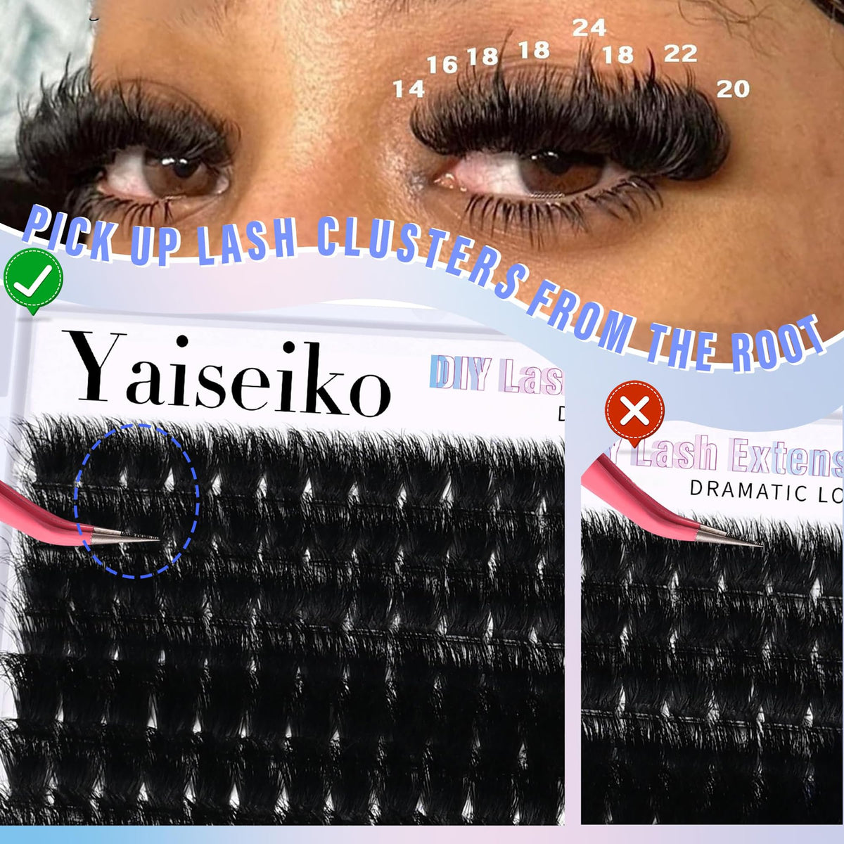 Yaiseiko Fluffy Lash Clusters 300D Thick Long 12-25mm Volume Cluster Eyelash Extensions 224Pcs Wispy Individual Lashes D Curl Waterproof Eyelash Clusters Soft False Eyelashes DIY at Home Yaiseiko
