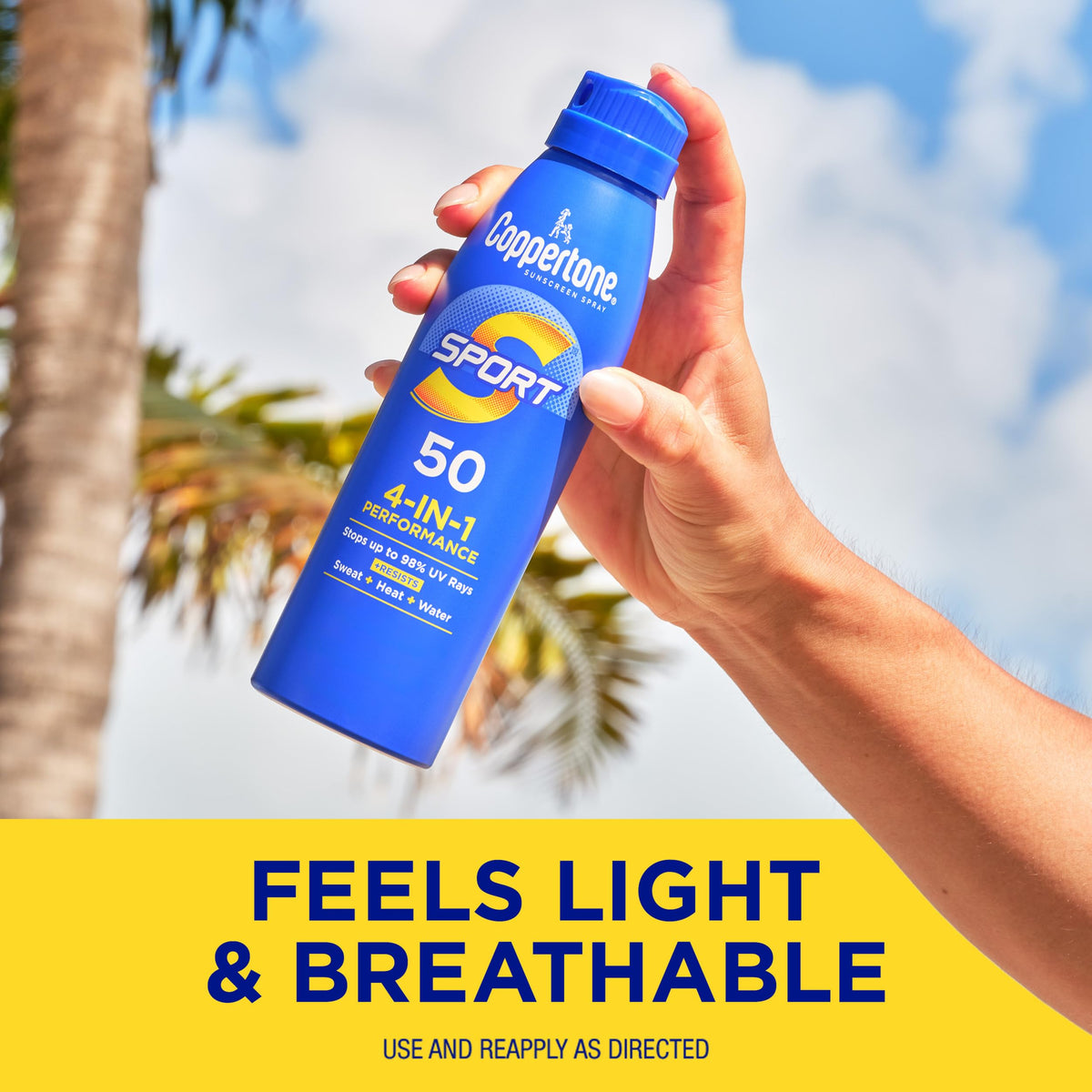 Coppertone Sport Sunscreen Spray SPF 50, Water Resistant Spray Sunscreen Pack, 5.5 Oz, Pack of 2 (Packaging May Vary) Coppertone