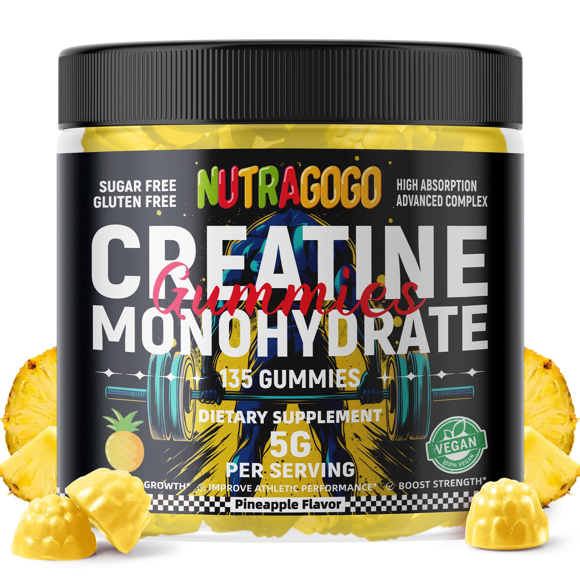 NUTRAGOGO NSF Certified Creatine Gummy - Creatine Monohydrate Gummies for Men & Women-5g of Creatine Monohydrate per Serving - Sugar Free,Vegan, Pineapple Electrolyte Chews, 135 Count NUTRAGOGO buy australia supplements