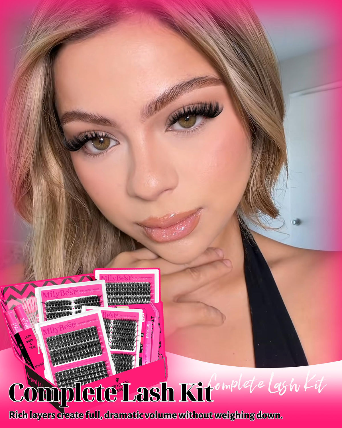 MilyBest 4 Styles Lash Clusters Kit, 864 Pcs D Curl Volume Lashes MilyBest