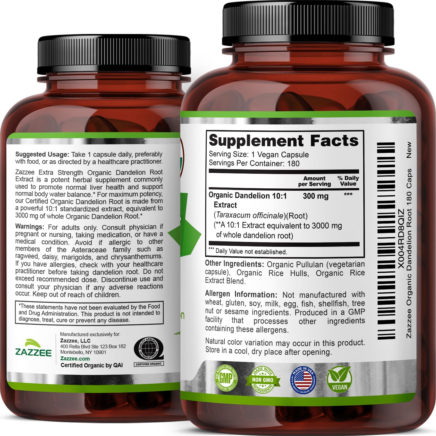 Zazzee USDA Organic Dandelion Root 10:1 Extract, 120 Capsules | 4 Month Supply, Liver & Detox Support, Taraxacum Officinale, Organic Herbal Supplement, All-Natural, Non-GMO, Made in the USA Gsupps Australia