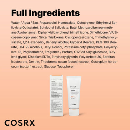 COSRX Vitamin E Sunscreen SPF 50, Natural Glow, for Oily Skin, 1.69 fl oz COSRX
