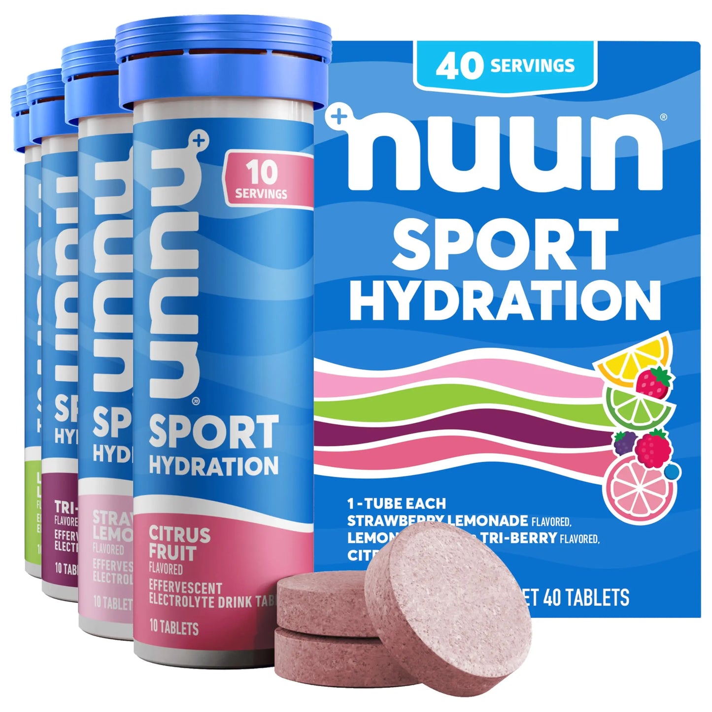 Nuun Sport Electrolyte Tablets with Magnesium, Calcium, Potassium, Chloride & Sodium, Gluten Free & Vegan, Mixed Flavor, 4 Pack (40 Servings Total) Nuun
