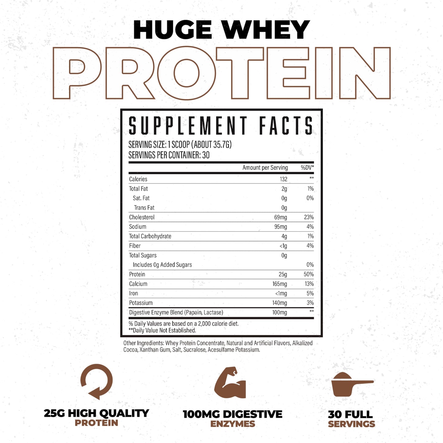 Huge Whey, Protein Powder for Muscle Gain, 25g Protein, 12g EAAs, Supports Muscle Growth, Performance & Recovery (Chocolate Brownie, 30 Servings)