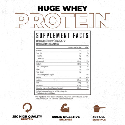 Huge Whey, Protein Powder for Muscle Gain, 25g Protein, 12g EAAs, Supports Muscle Growth, Performance & Recovery (Chocolate Brownie, 30 Servings)