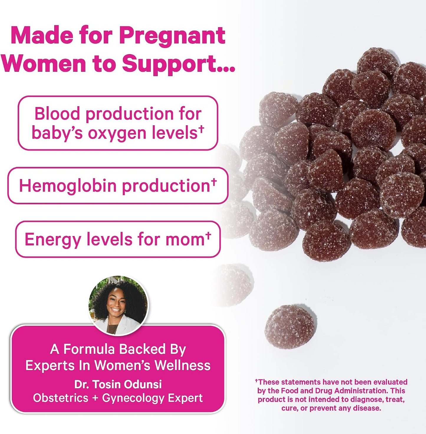 Pink Stork Prenatal Iron Supplement Gummies for Women, 20 mg, 60 Count | With Vitamin C for Absorption, Grape Flavor, Eases Iron Deficiency, Supports Energy + Oxygen Transport