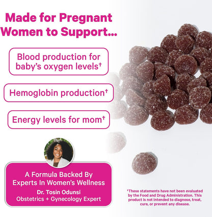 Pink Stork Prenatal Iron Supplement Gummies for Women, 20 mg, 60 Count | With Vitamin C for Absorption, Grape Flavor, Eases Iron Deficiency, Supports Energy + Oxygen Transport