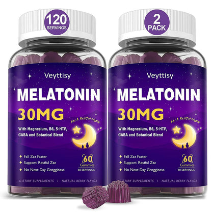 Veyttisy Melatonin 30mg Gummies for Adults - Sugar Free Melatonin Gummies Maximum Strength with Magnesium, B6, GABA & Botanical Blend - Non-Habit Forming,Vegan Veyttisy