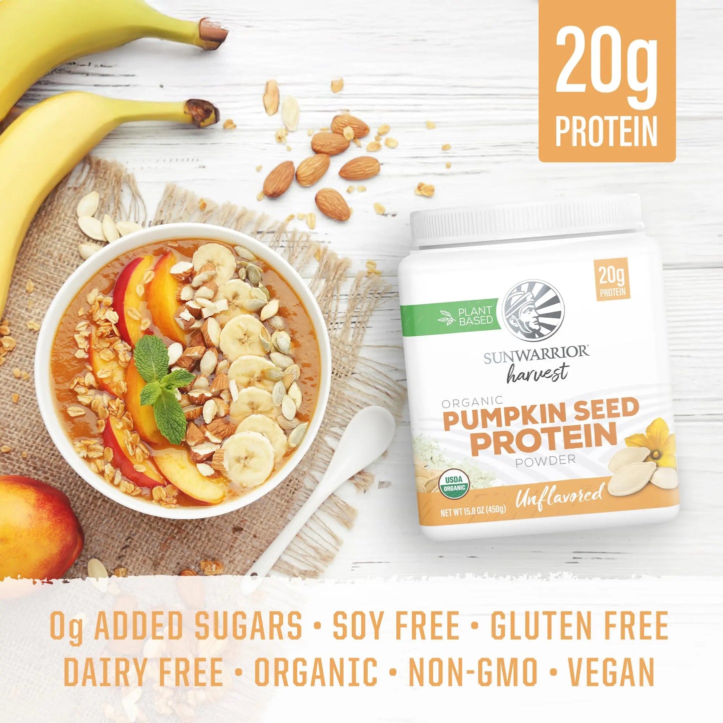 Organic Pumpkin Seed Protein Powder Cold Pressed, Simple Single-Ingredient Superfood Plant-Based, Easy to Digest All 9 Essential Amino Acids Mild Flavor for Smoothies Sunwarrior