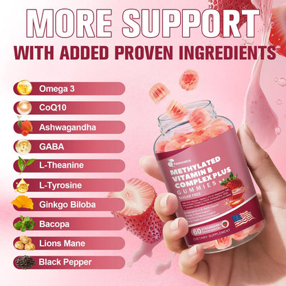 Ultra Methylated Vitamin B Complex Sugar Free Gummies - All B Vitamins + Vitamin C D3 K2 Ashwagandha Magnesium Omega 3 CoQ10 for Women Men - Methyl Vitamin B12 Femmetra