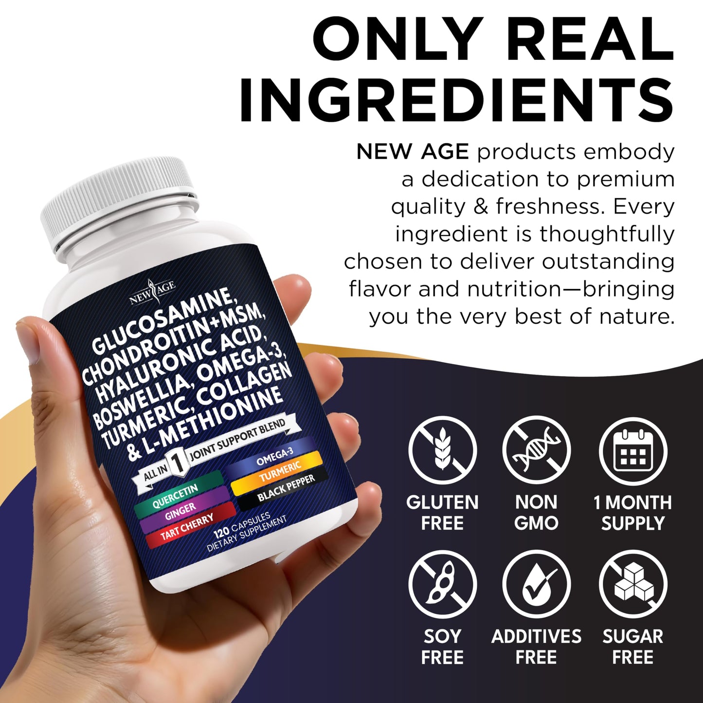 Glucosamine Chondroitin, MSM, Turmeric Curcumin, Collagen, Hyaluronic Acid, Omega 3 – Health Supplement for Men & Women – 240 Count NEW AGE