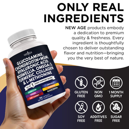 Glucosamine Chondroitin, MSM, Turmeric Curcumin, Collagen, Hyaluronic Acid, Omega 3 – Health Supplement for Men & Women – 240 Count NEW AGE