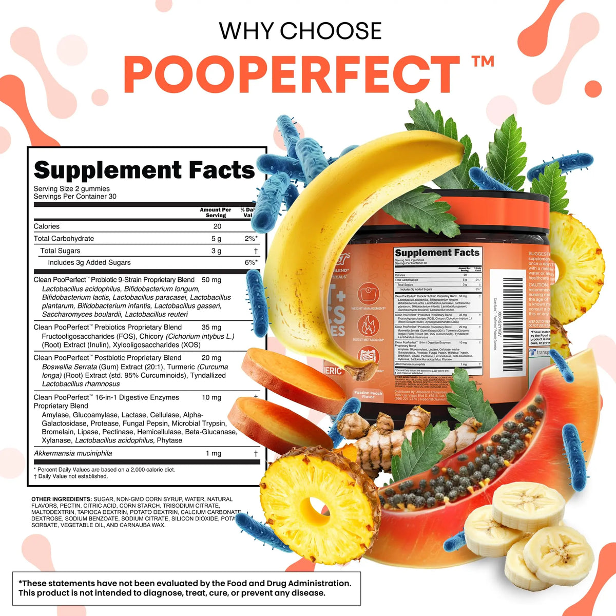 Clean Nutra Prebiotic Postbiotic Digestive Enzymes Gummies with Chicory Root, Boswellia Serrata, Turmeric, and Akkermansia | Pre+Post Probiotics Supplement Clean Nutraceuticals