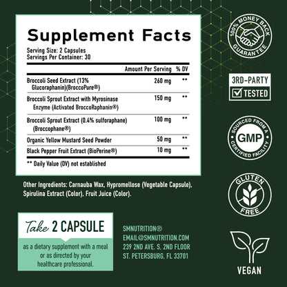 50MG Sulforaphane Supplement from Broccoli Sprouts | NRF2 Activation, Cellular Health & Immune Support | Glucoraphanin, Myrosinase & Antioxidants | Third-Party Tested SMNutrition