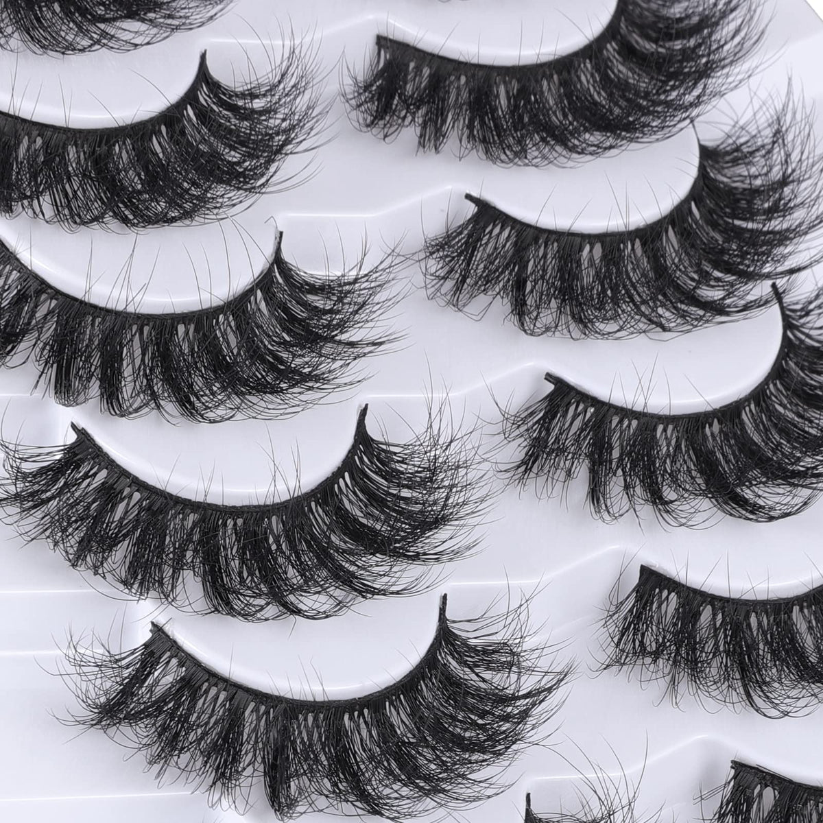Mebver Lashes Eyelashes 8D Fluffy False Eyelashes Wispy Faux Mink Lashes Light Weight Fake Eyelashes Cat Eye Lashes 7 Pairs Pack, Black Mebver
