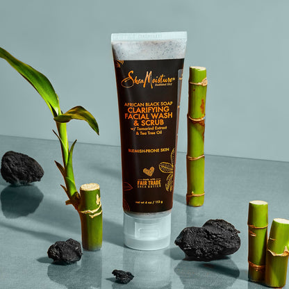 Sheamoisture Facial Wash and Scrub for Blemish Prone Skin African Black Soap to Clarify Skin 4 oz Shea Moisture